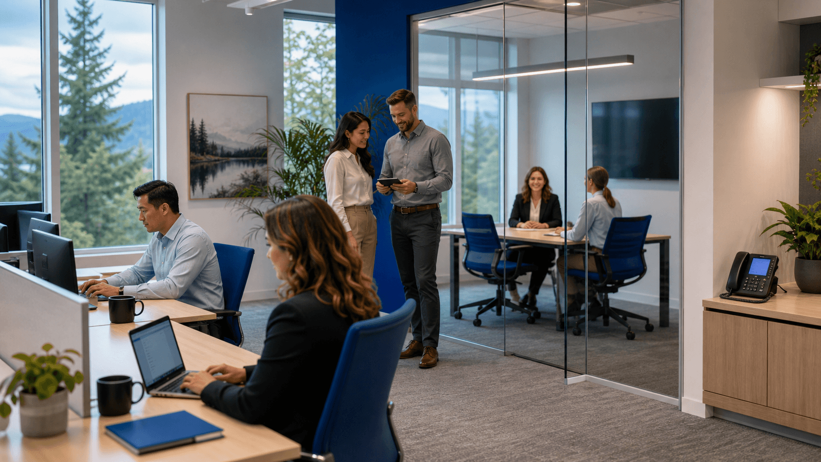 Silver Star Telecom customers working in a modern connected office